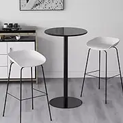 Tall Round Bar Table, Tea Able Snack Table for Bedroom Balcony, Pub Table Dining Room Bistro Table Cocktail Table with Large Metal Base, Black(48x72cm)