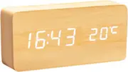 Wooden Digital Clock ,Multi-Function LED Alarm Clock with Time/Date/Temperature Display and Voice Control for Home Office Travel