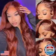 XTERFSTY Reddish Brown Lace Front Wigs Human Hair 13x6 HD Body Wave Frontal W