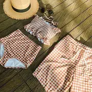 Couple Matching Two-Piece Swimsuit / Swim Shorts Women - Swimsuit - Gingham - Brown & White - M