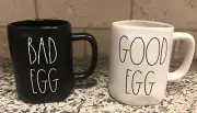 New Rae Dunn Set Of 2 Mugs Ivory Good Egg Black Bad Egg Rare VHTF