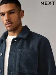 Navy Blue Regular Fit Regular Fit Borg Fleece Shacket (N77873) | $73