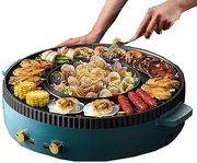 Grill and Hot Pot Multi-Function Smokeless Electric Hot Pot Grill Barbecue 2 In1 Removable Cleaning Baking Pot Double Pot Electric Grill Green Double Small