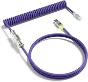 MAMBASNAKE C01Ultra RGB Lighting Coiled Keyboard Cable for Gaming Keyboard, Double-Sleeved Mechanical Keyboard Cable with Detachable Metal Aviator,Type-C to USB-A for Charging/Gaming- Purple