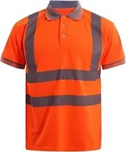 [FAIRY BOUTIQUE] Hi Viz High Visibility Short Sleeve Polo Shirts, Mens Reflective Tape Safety Hi Vis Security Workwear T-Shirt Tops Plus Size S-3XL, Orange, XXL