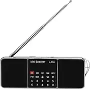 Justivana Mini Portable Rechargeable Stereo L-288 FM Radio Speaker LCD Screen Support TF Card USB Disk MP3 Music Player Loudspeaker（Black）