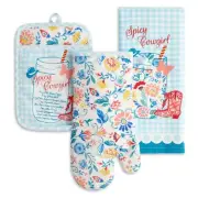 "Spicy Cowgirl" Pioneer Women 3pc Kitchen Towel, Oven Mitt, Potholder Set