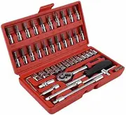 46pcs Socket Wrench Set CRV 1/4" Drive Metric Flexiable Extension Bar Truck Case