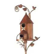 Metal Birdhouse Art Stake Outdoor Rustic Bird House Stand Garden Yard Decor Design B