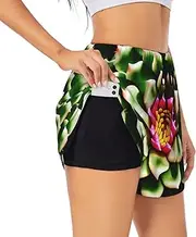[GaxfjRu] Blooming Cactus Flower Print Women's Running Shorts High Waisted Running Shorts Pocket Sporty Gym Elastic Short
