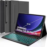 Keyboard Case for Samsung Galaxy Tab S9+ Plus 12.4 inch - 7 Colors Backlit, Magnetic Detachable, Bluetooth Connection, Auto Sleep/Wake Up Smart Case for Samsung Galaxy S10 Plus 2024 (Grey)