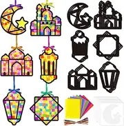 24 Ramadan Suncatchers Craft Kits Eid Mubarak Ornaments Stained Glass Window Arts and Crafts Kit for DIY Eid Classroom Home Holiday Projects Art Activities Religious Hanging Ornament Decoration