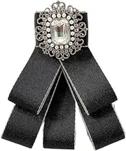 [Generic] Fashion Rhinestone Pre-Tied Ribbon Brooch Bow Tie Pin Collar Bow for Women