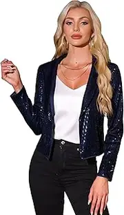 [Allegra K] Women's Sparkling Short Cardigan Open Front Sequins Bolero