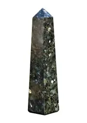 Large 280MM Black Larvikite Quartz Crystal Healing Energy Stone Point Tower