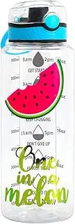 [Home Tune] 32oz Water Drinking Bottle - Tritan BPA Free, Wide Mouth, Push-Button Flip Lid, Easy Open, Lightweight, Leak-Proof Water Bottle with Foil Print Design For Girls & Boys - Watermelon