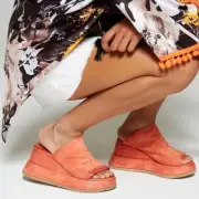 A.S.98 Rafe Suede Chunky Platform Wedge Sandal Size 36 Flame Orange NIB $319.95