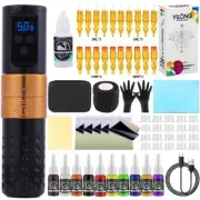 YILONG Tattoo Kit Complete Wireless Rotary Pen Machine with Power Supply Needles