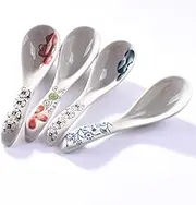 Japanese Soup Spoon Set of 4 Asian Ceramic Ramen Spoons for Wonton Pho