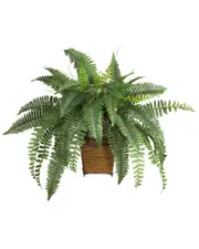 Nearly Natural Boston Fern with Wicker Basket Silk Plant