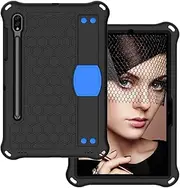 Kids Tablet Case Compatible With Samsung Galaxy Tab S9 Fe 11"（2023）x510N/S9 Fe WiFi x516B Shockproof Protective Rugged Case with Pencil Holder/Shoulder Strap, Soft Portable Handle (Black+Blue)