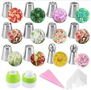 35 PCS Russian Piping Tips Russian Piping Nozzle Set Russian Piping Tips for Cake (10 Flower Frosting Tips + 2 Couplers + 2 Ball Tips + 1 TPU Bag + 20 Pastry Baking Bags)