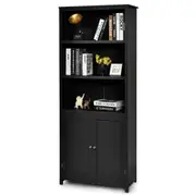 Giantex Bookcase Display Shelf Wooden Storage Cabinet Bookshelf Stand w/Doors Book Organizer Home Office Black