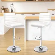 ALFORDSON PU Leather Bar Stool Kitchen Barstools 2PCS with Adjustable Swivel Seat in 62-83cm Height, Home Bar Counter Dining Chairs with Footrest & Floor Protector, Ruel White