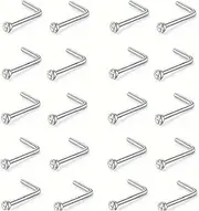 [Generic] 20 x Surgical Steel Set Gem Cubic Zirconia Gem Nose Stud Screw Ring Piercing Body Jewellery, One Size, Metal, 0