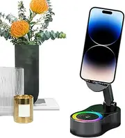 Cellphone Stand for Desk,Cell Phone Desk Holder Stand - Adjustable Portable RGB Mount with Microphone Speaker for Counter Vanity Nightstand Travel Car Airplane Bedroom