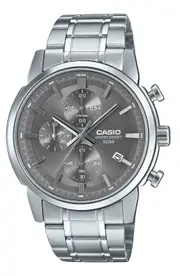 Casio Chronograph Stainless Steel Grey Dial Analog MTP-E510D-8AV 50M Mens Watch