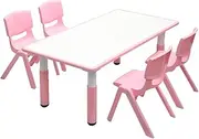 Aplusbuy Kids Pink Whiteboard Drawing Table & Chairs (120x60cm, Height-Adjustable, 4 Pink Chairs)