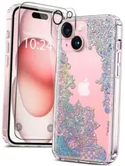 Anti Yellowing Clear Glitter for iPhone 15 Case, 6.1 inch, Clear Glitter Lace