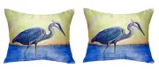 Pair of Betsy Drake Blue Heron No Cord Pillows 15 Inch X 22 Inch