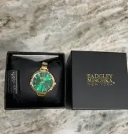 Badgley Mischka Women's Gold Round Bangle Watch With Green Dial NEW In Box