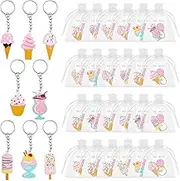 Sasylvia 21 Set Summer Ice Cream Party Gifts, Ice Cream Keychain Thanks Tag Organza Bag and String Ice Cream Theme Party Favors Supplies Goodie Bags