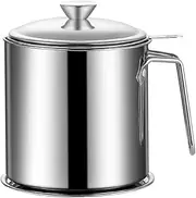 Kimilx Grease Container Oil Pot with Fine Mesh Strainer 1.3L Oil Storage Pot Bacon Grease Strainer 304 Stainless Steel Can for Frying Oil Storage