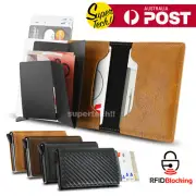 Men's RFID Blocking Leather Wallet Slim Credit Card ID Holder Carbon Fiber Purse