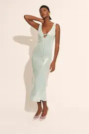 isha sequin midi dress in aqua