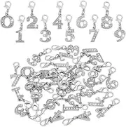 [PH PandaHall] 40pcs 10 Styles Rhinestone Number Charms with Lobster Claw Clasps, 1 inch Crystal Number Pendants Dangle Charm 0~9 Pendants for DIY Necklace Bracelet Jewellery Keychain Marker Making,