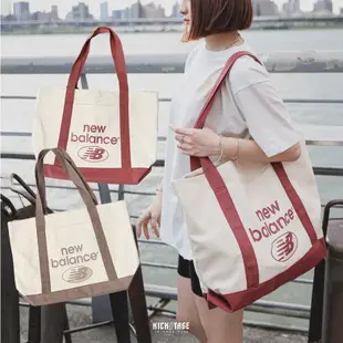 NEW BALANCE TOTE 玫瑰紅 濃可可 美式LOGO 大容量 帆布手提袋 購物袋【LAB23027】