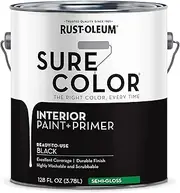 Rust-Oleum Sure Color Semi-Gloss Interior Paint + Primer – Durable, Easy-to-Clean Finish for Walls, High-Traffic Areas, Doors & Trim – Excellent Coverage, Washable, Black, 3.78 Litre