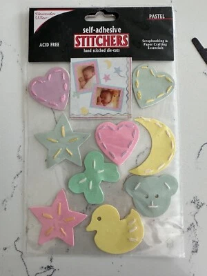 Remember When Self-Adhesive Hand Stitchers Die-Cuts Pastel Hearts Stars Moon Bow