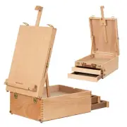 Wooden Tabletop Easel Box, Beechwood Sketchbox Table Easel with Storage Drawe...