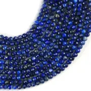 Natural Lapis Lazuli Gemstone Round Micro Faceted Beads String 15.5 Inches Long