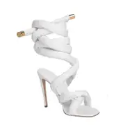 Nevenka Sexy High Heels Knit Fallopian Cloth Rope Lace Up Gladiator Sandals-White
