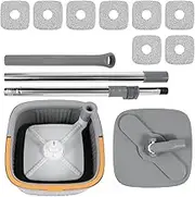 WhSunVo Spin Mop and Bucket Set with 8 Microfiber Replaceable Mop Pads Rotatable Mop and Bucket Set Multifunctional Mop Set for Cleaning Home Tiles Floors Walls