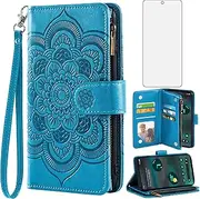 [Asuwish] Phone Case for Google Pixel 6A 5G 2022 Wallet Cover with Tempered Glass Screen Protector and Flower Leather Flip Credit Card Holder Stand Folio Purse Cell Accessories Pixel6A Women Men Blue