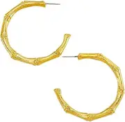 [Kenneth Jay Lane] Medium Gold and Enamel Bamboo Hoop Pierced Earring