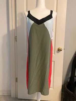NEW Equipment Robbi Silk Colorblock Slip Dress in Green/Multi - Size S